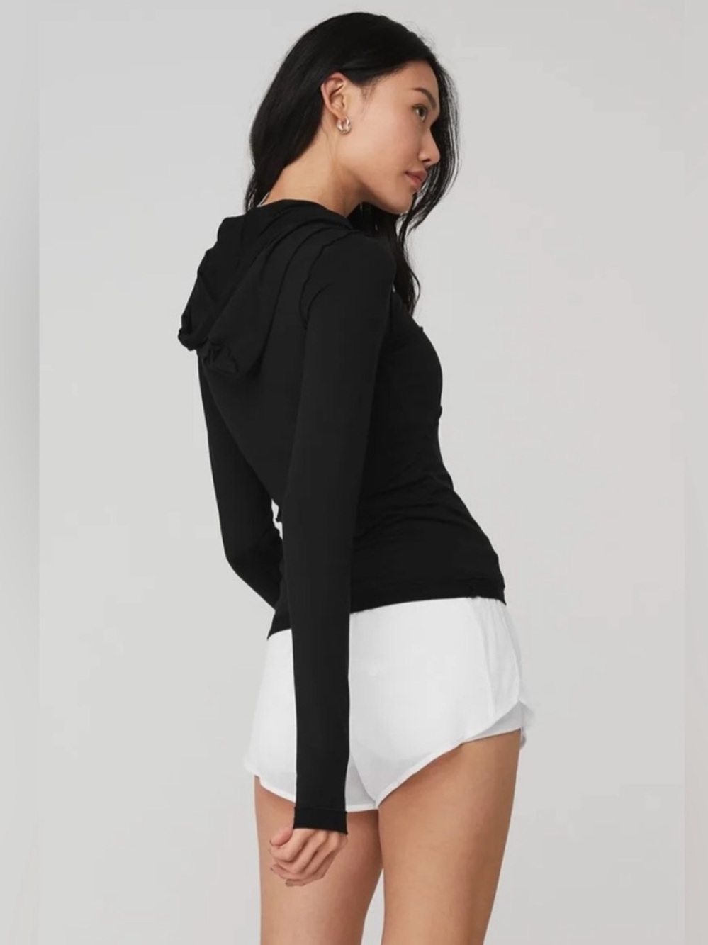 Alo Yoga Alosoft Hooded Runner Long Sleeve Black Athletic Top Size Small - Picture 10 of 16